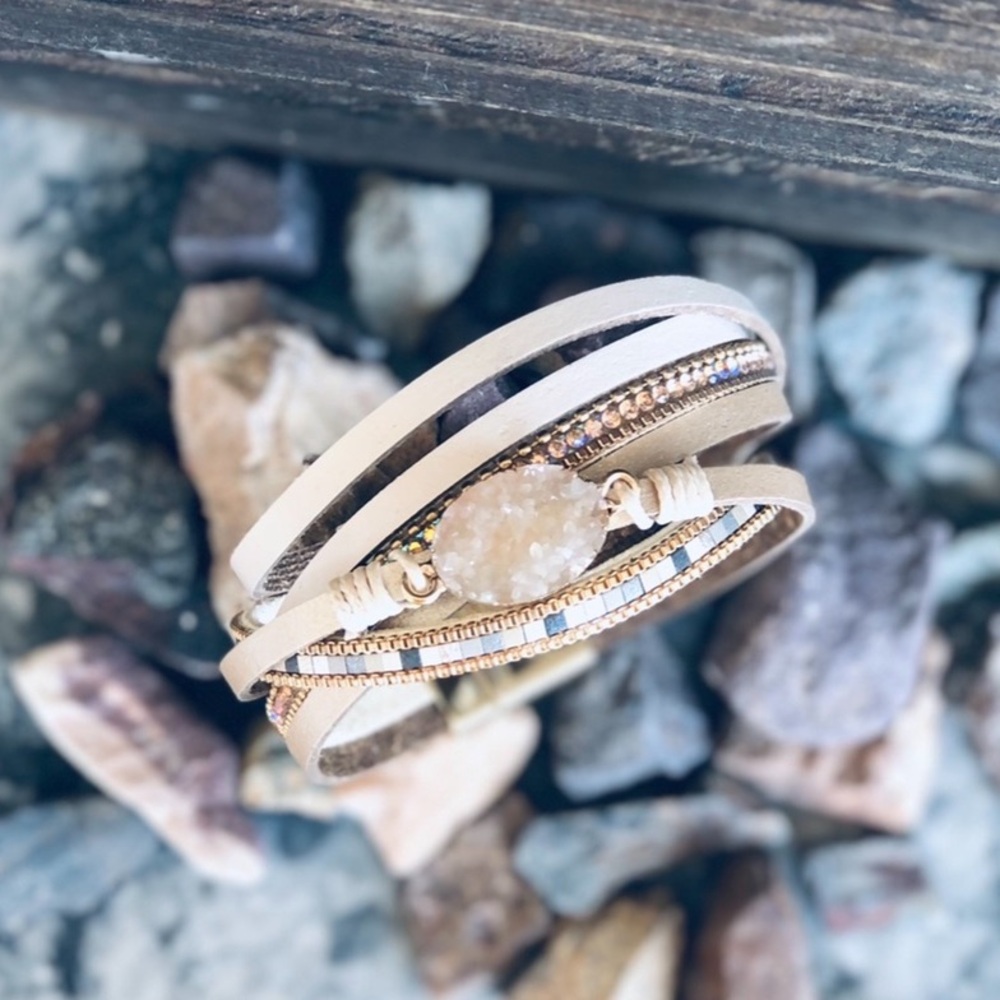Cream Druzy Stone Wrap Bracelet